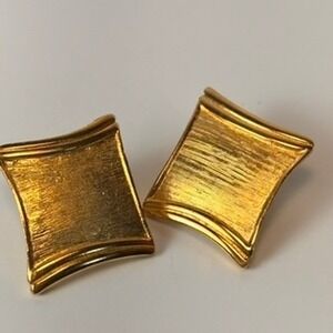 Vintage Earrings Gold Tone Heavy Textured Concave Square Statement 1990s